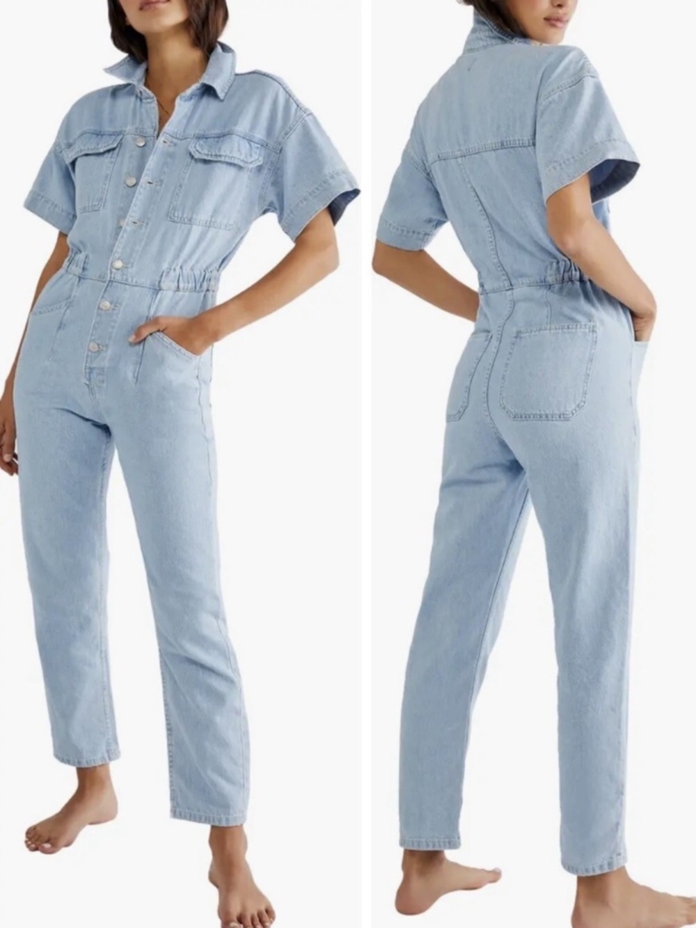 Free People Light Wash Denim Jumpsuit